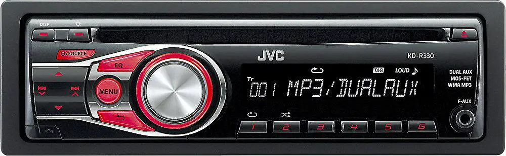 The JVC Single-Din KDR-330 Car Stereo Receiver